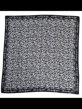 NWT😻KARL LAUGERFELD Black/White Leopard Scarf, Signature Karl Laugerfeld Border